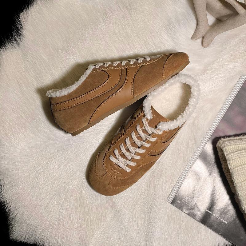 4cm small inner height increase brown retro women's new autumn and winter velvet casual sports board shoes