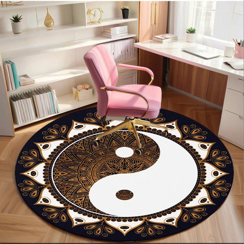 Yin-yang Mandala Design round carpet Chair cushion Round Entryway Rug, Soft Round Rugs for Living Room, Bedroom, Circle Carpet decor gifts