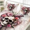 Pink Rose Skull Fitted Sheet Set 3D Print Dark Romantic Bedding Set Soft Breathable Microfiber Fabric For Adults Bedroom Decor