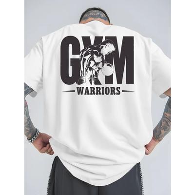 Gym Warrior Mens Cotton TShirt Summer Short Sleeve Streetwear Athletic Fit White