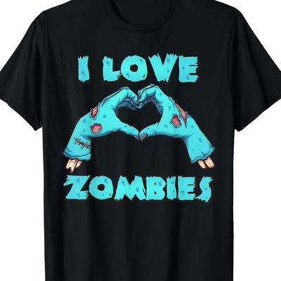 MenS Zombie Lover Graphic TShirt  Black Horror Movie Tee with Heart Hands Design Soft Breathable Shirt for Hallowee