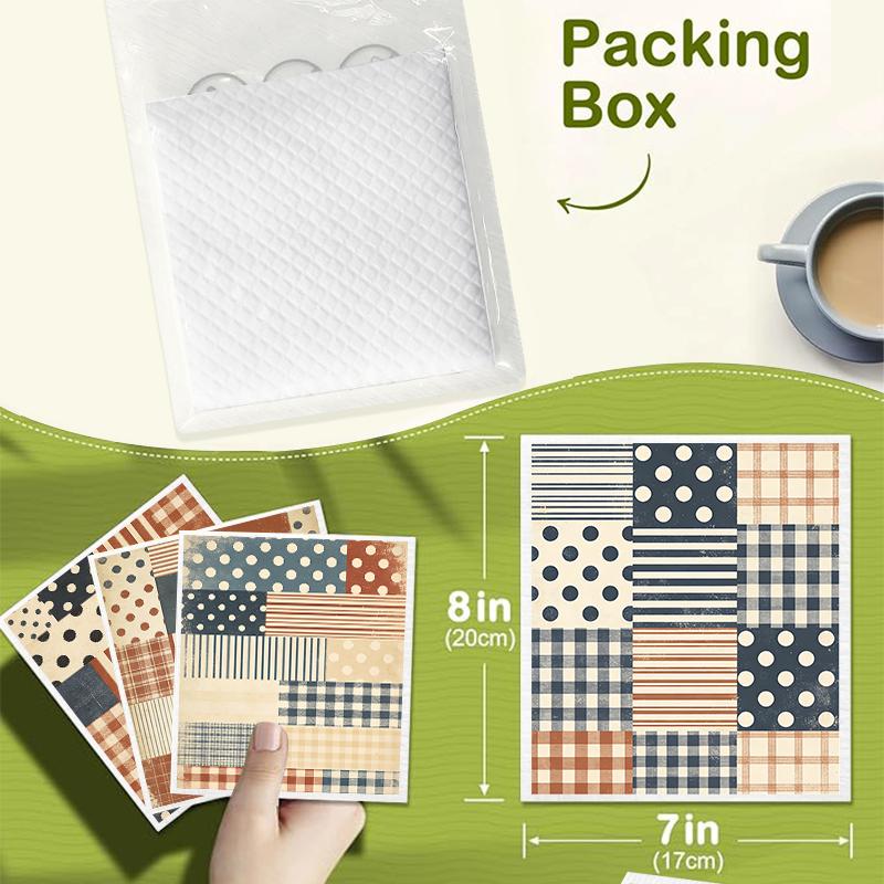 6PCS Cleaning Dishcloths Reusable Kitchen Dish Towels Grid Stripe Pattern Dishcloth Absorbent Lint Free Cloth Washable Duster Rags Tea Towels