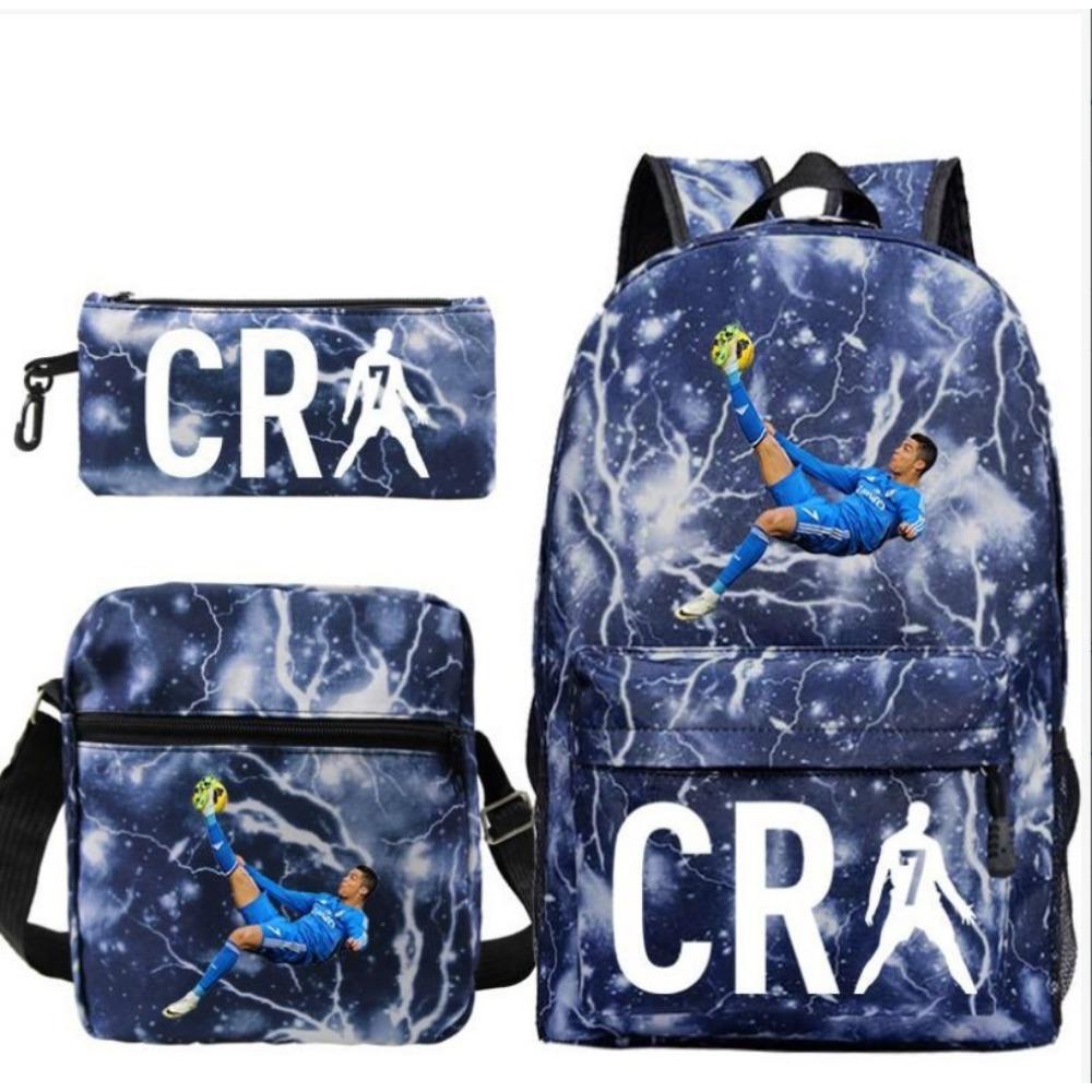 CR7C Luo Backpack Sports Peripheral Printed Backpack Children's Student School Bag Shoulder Bag Pencil Bag Three-piece Set