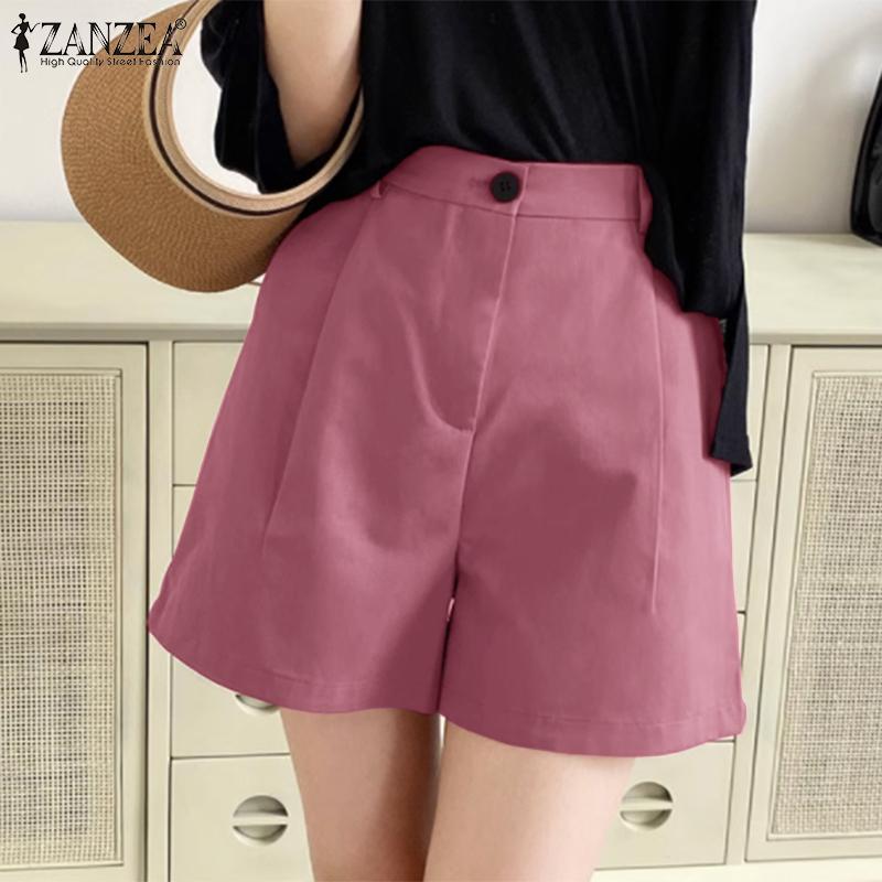 

ZANZEA Женские летние однотонные повседневные шорты с эластичной резинкой на талии и молнией