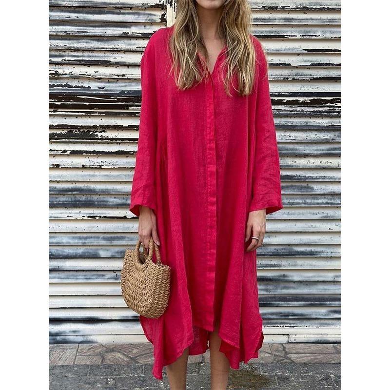 

Осенняя женская свободная длинная юбка, модное повседневное платье-рубашка с длинным рукавом S красный