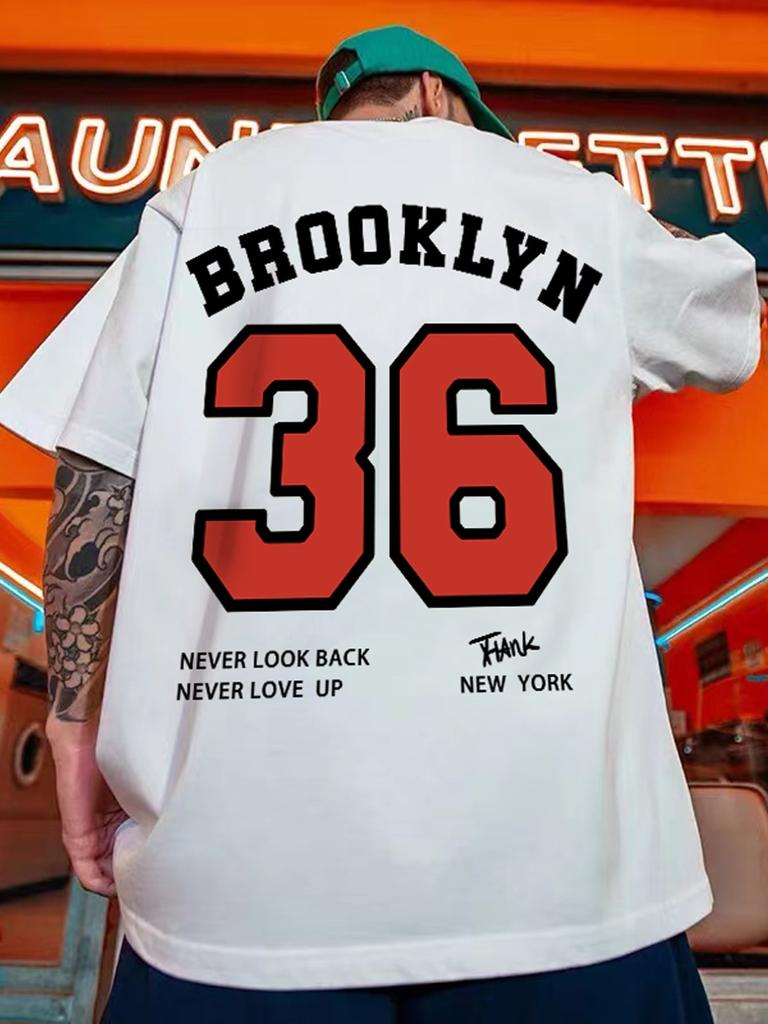 Hot selling new mens street 36 letter printed comfortable and breathable round neck Tshirt summer outdoor high street top