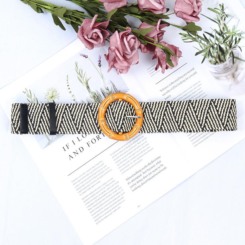 Waist Rope Weave Bamboo Kno Imitation Woven Round Buckle Women Waist Belt Gift