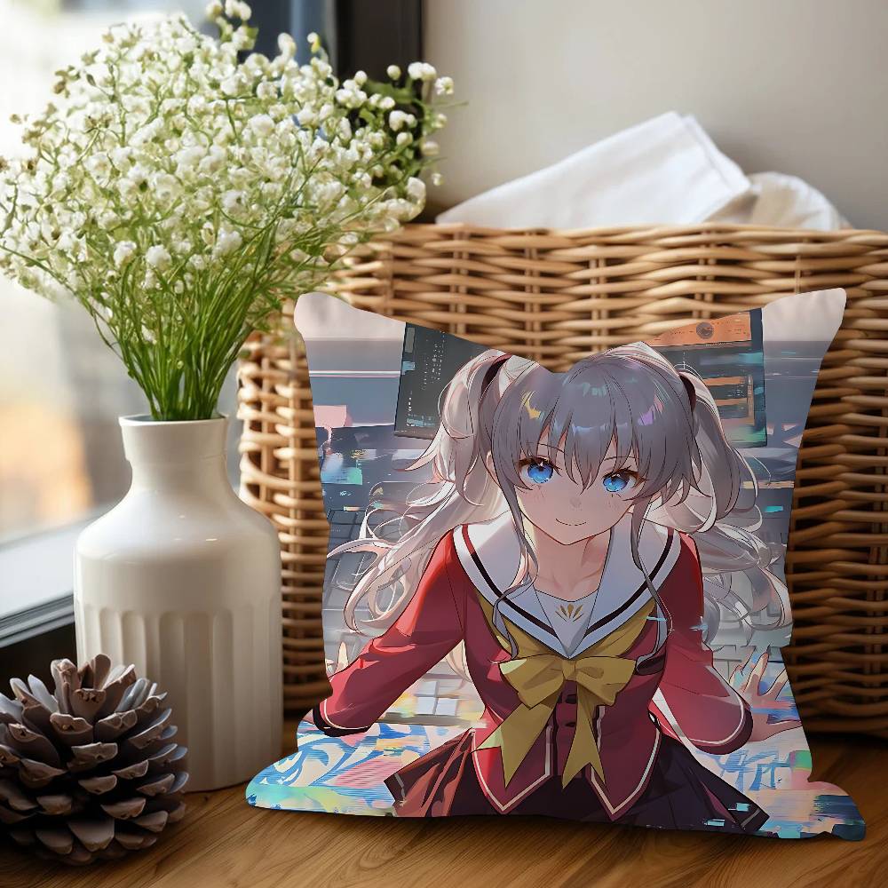 Charlotte Tomori Nao Anime Cushion Cover Inches Farmhouse Decor Home Throw Pillow Covers For Couch Decorations