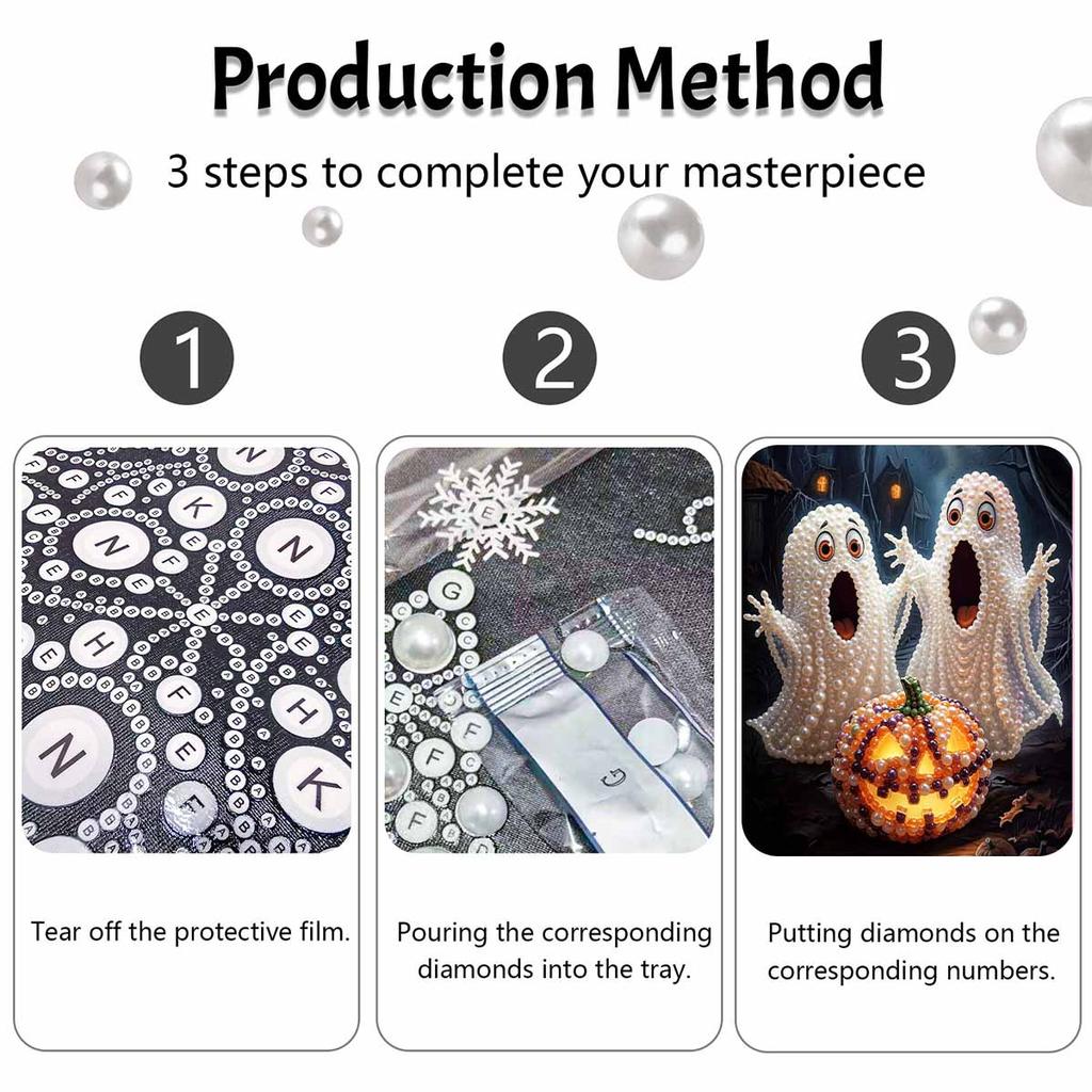 Halloween Pearl Painting Art Full Pearl Ghost and Pumpkin Handmade Diy Home Decorations