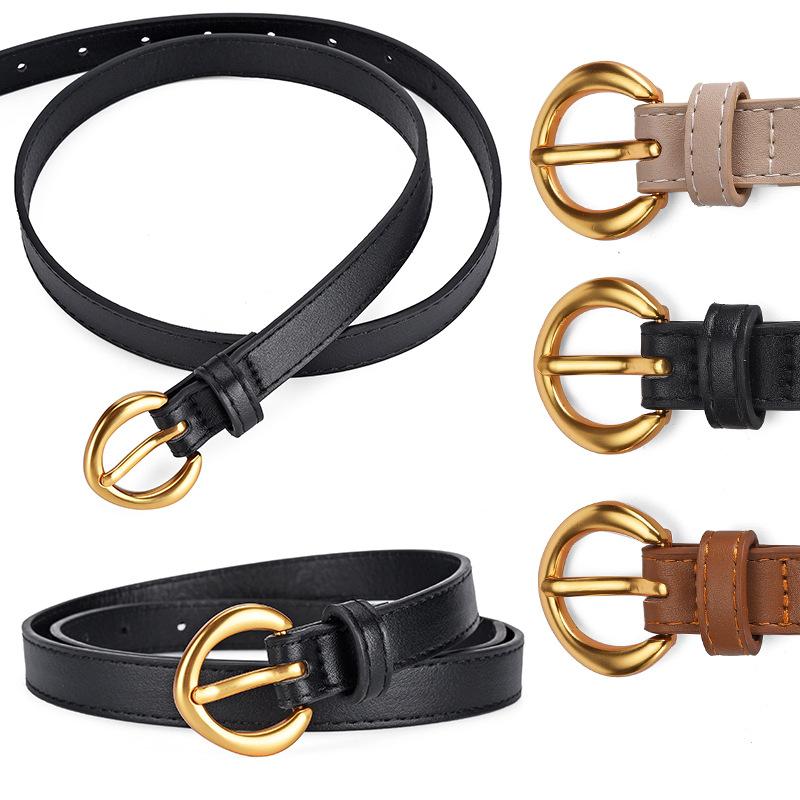 Round Pinhole Thin Belt, Denim Casual Pants, High-End Exterior Decoration Pu Belt