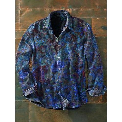 Retro-style Colour-block Print Men’s Long-sleeved Button-down Shirt