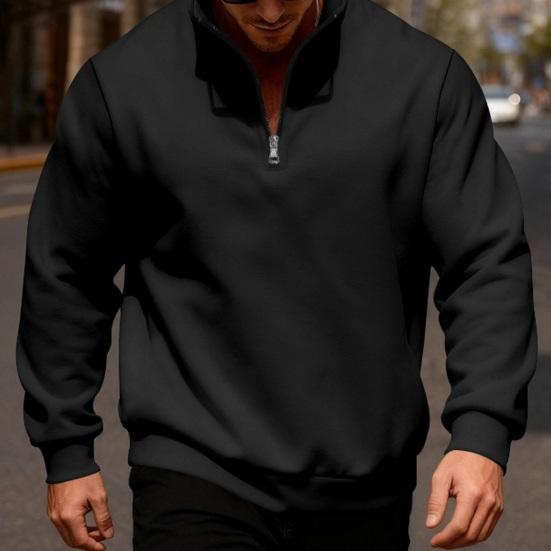 Men Quarter Zip Sweatshirt Mock Neck Fleece Lined Pullover Solid Color Loose Casual Warm Sweatshirt for Winter Sports Street Party Wear