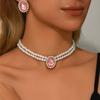 3PC Women's Fashion Imitation Zircon Necklace Earrings Zircon Set Suitable for Wedding, Party, Festival Gifts
