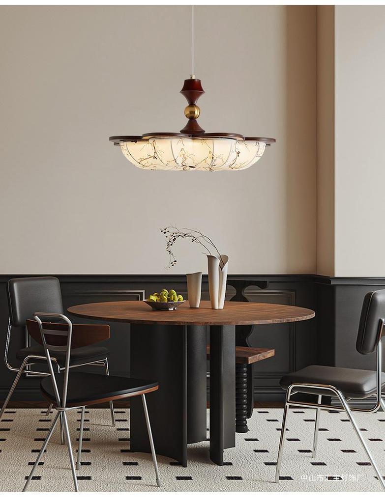 Chinese Song Dynasty Chandelier: Retro Fabric & Walnut Wood Zen Ceiling Light