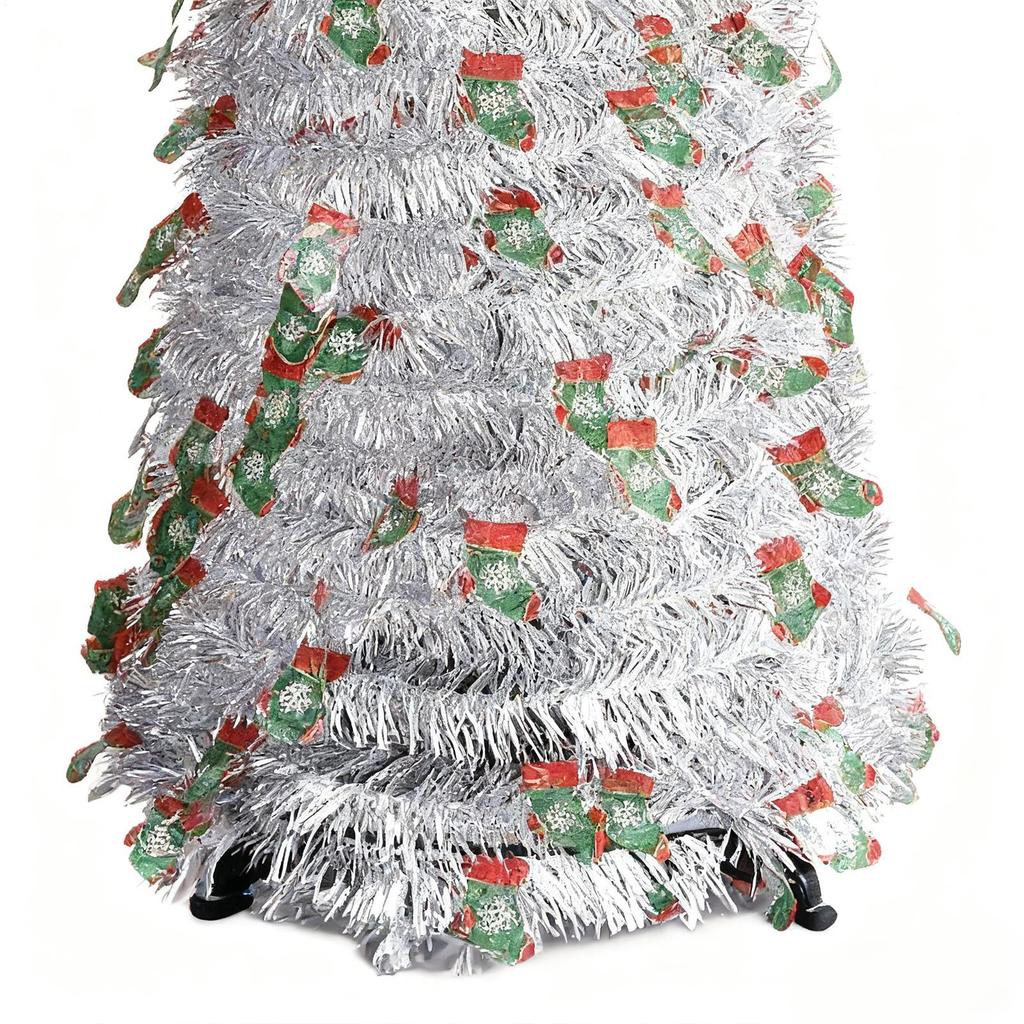 Easy Christmas Tree 5Ft Retractable Holiday Home Decor Silver Festive Tree Christmas Decorations For Indoor Outdoor Living Room