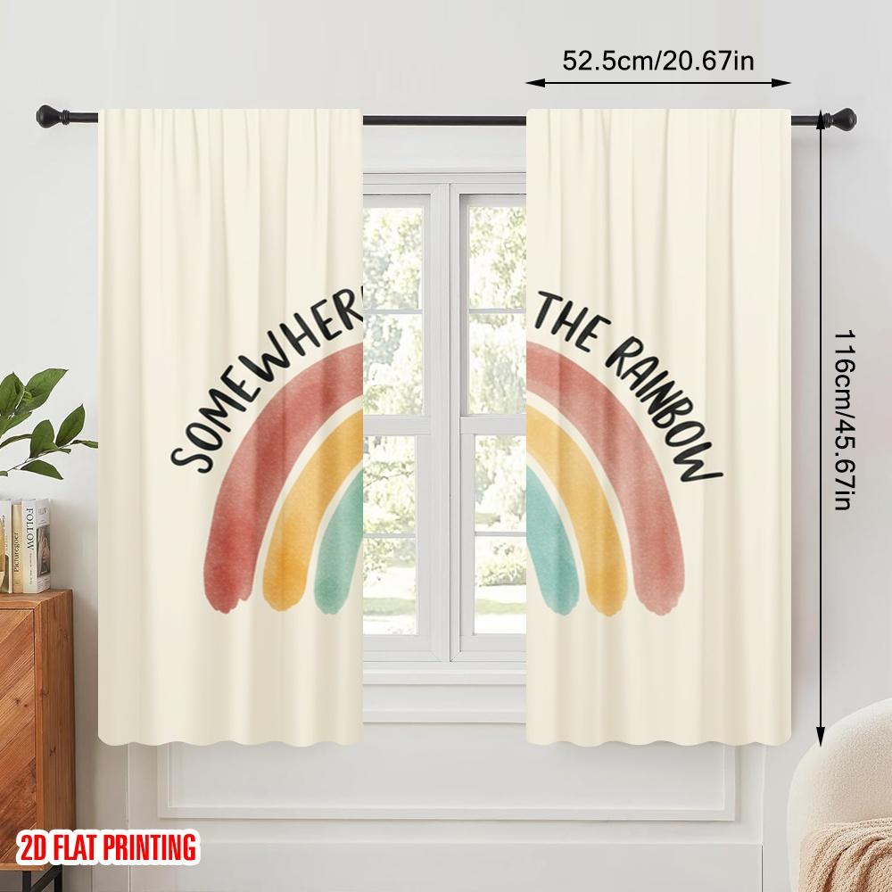 2pcs 2D Flat Printing Party Curtain Rainbow 100% Polyester Fabric Without Electricity Birthday Party for Oversized Outdoor