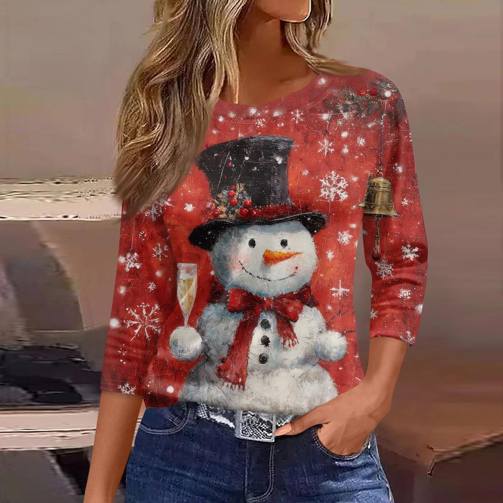 3/4 Sleeve Shirts For Women Print Graphic Tees Blouses Casual Plus Size Basic Tops Pullover