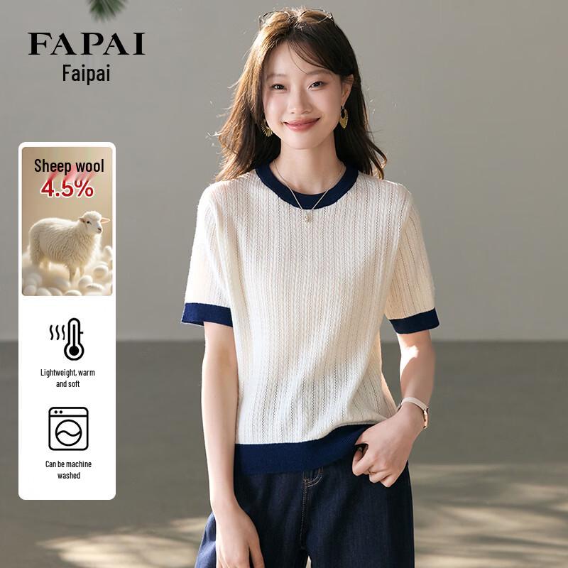 FAPAI Women s Summer Color-Block Jacquard Knit Top M