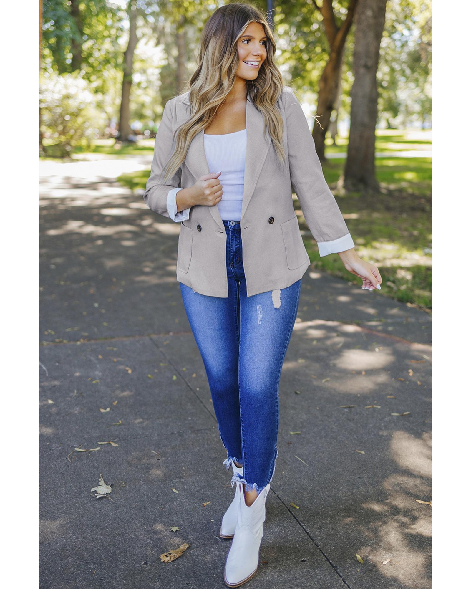 

Azura Exchange Buttoned Lapel Collar Blazer with Pocket M сірий колір