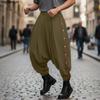 INCERUN Men Elastic Waist Casual Long Drop-crotch Pants Side Rivet Trousers