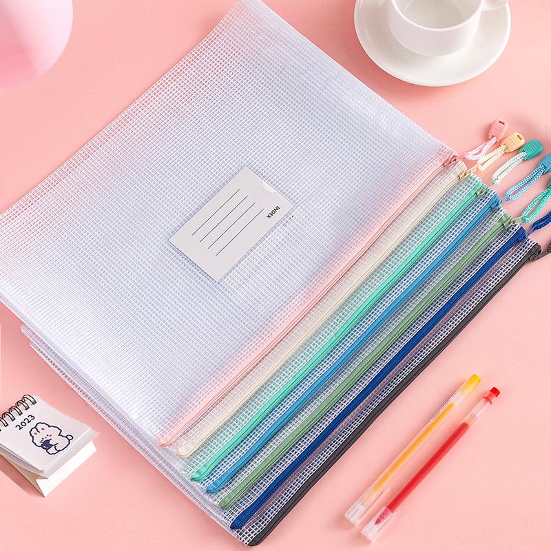 Geantă de Documente din Plasă PVC Impermeabilă cu Fermoar - Depozitare Dosare A4 pentru Studenți și Birou cu Imprimare Logo