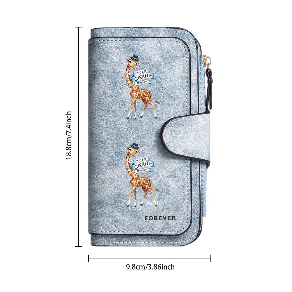 Cute Giraffe Print Long Wallet Forever PU Leather Card Holder Purse for Daily Use
