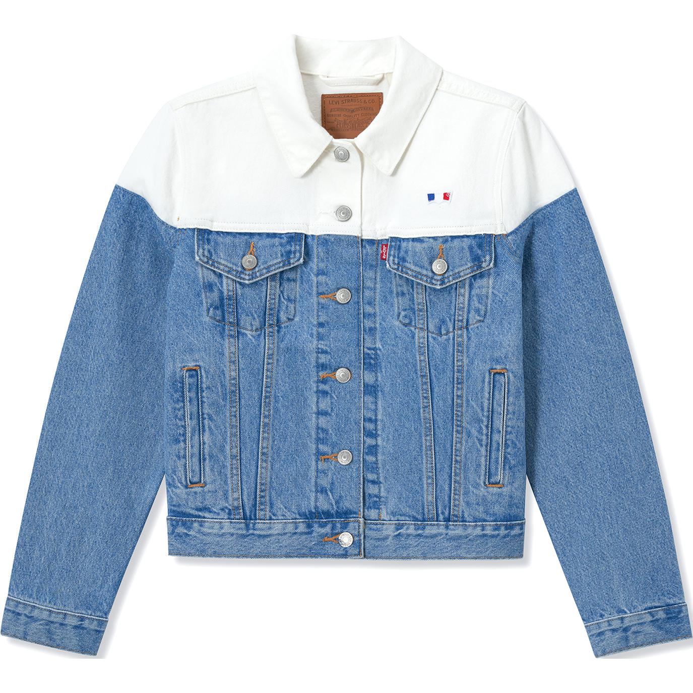 

Levis SS24 Парижская лимитированная капсульная коллекция Свободная посадка Воротник Вышитая джинсовая куртка Женская куртка Синий Белый A7734-0000 S