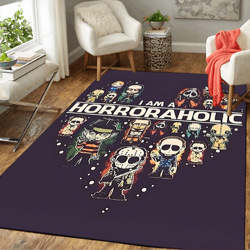 1Pc Horroraholic Fan Artwork Printed Flannel Rug Soft Non Slip Carpet for Bedroom Living Room Office Floor Outdoor Home Decor Xmas Gift H1457