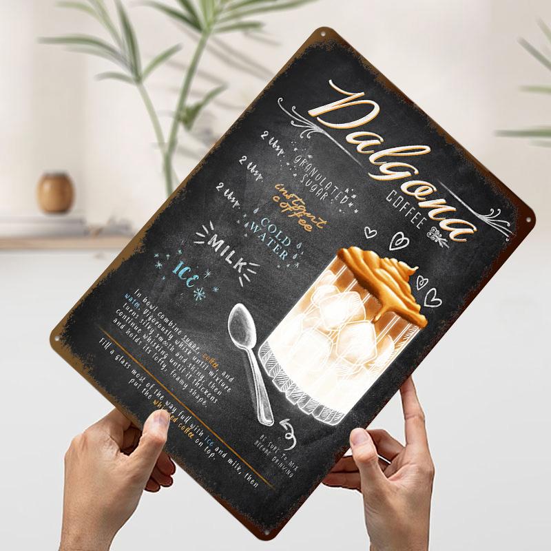 Dalgona Coffee Tinplate Poster Custom Wall Art Vintage Metal Signs Retro Tin Plaque for Wand Deko Room Accessories Man Cave Bar