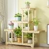 Multi-Tier Pine Wood Plant Stand Succulent Planter Display Rack Indoor Outdoor Flower Shelf 6-Tier Balcony Rack