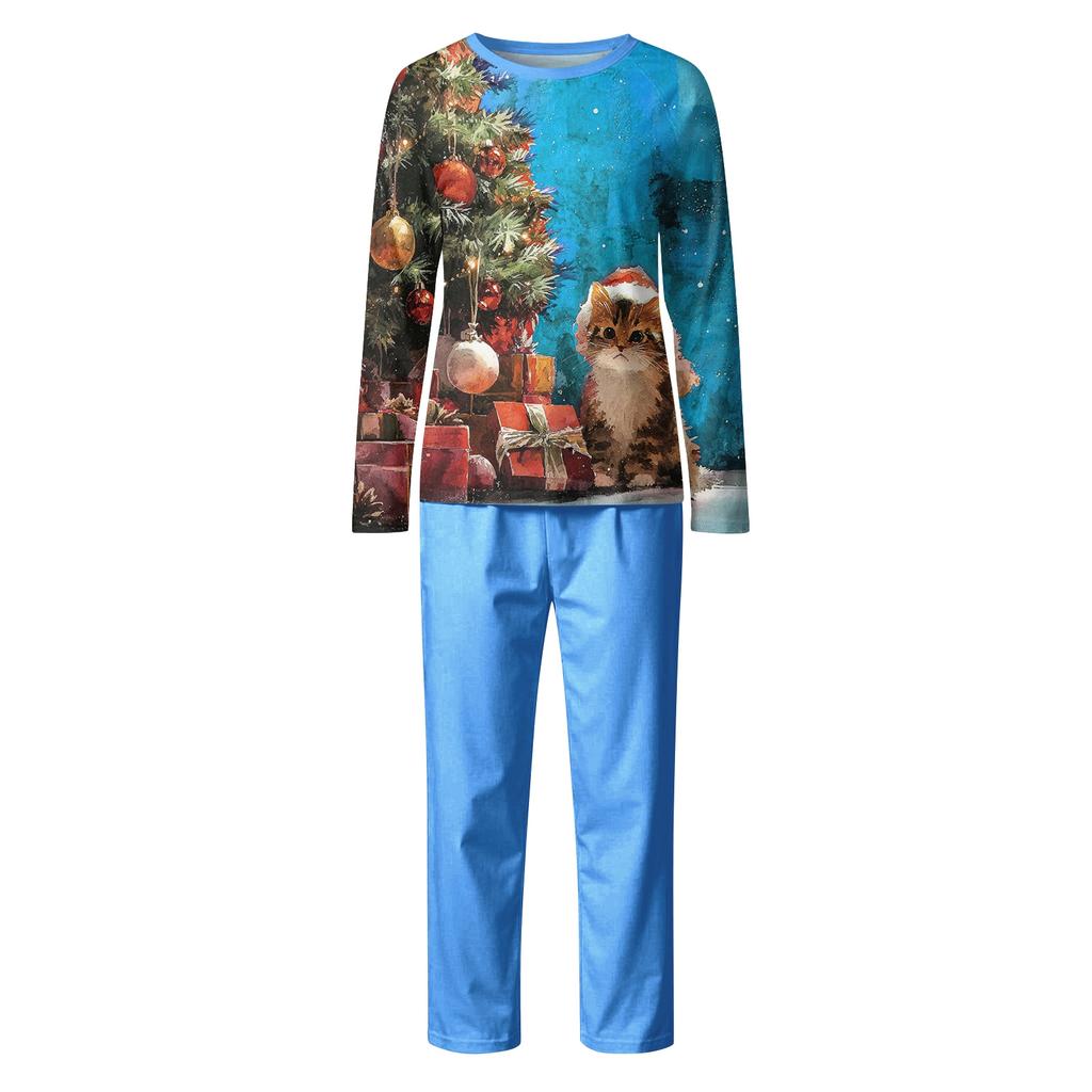 Family Casual Comfortable Long Sleeved Long Pants Christmas Printed Parent-child Set