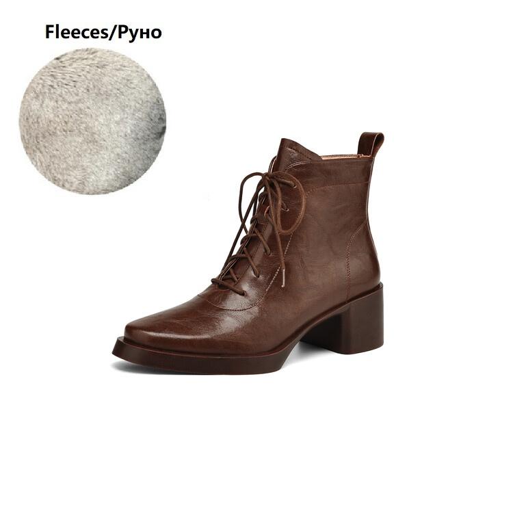 Fashion NEW Autumn/Winter Women Boots Round Toe Chunky Heel Shoes Split Leather Shoes for Women Lace-up Ankle Boots Zipper Modern Boots