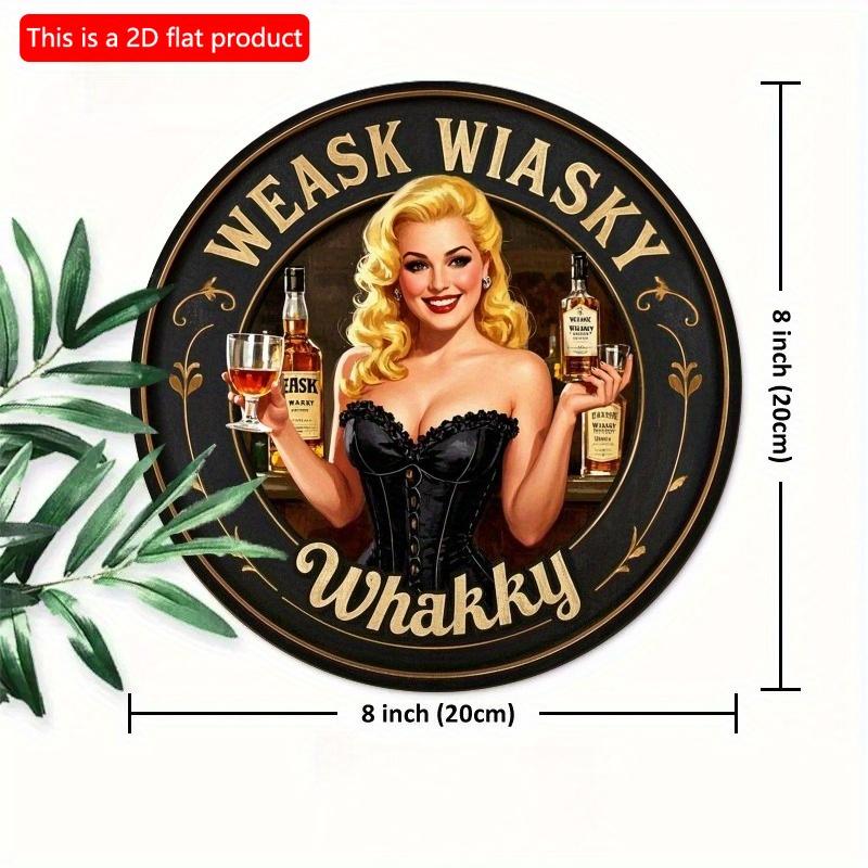 

2d Плоский 20*20см Ретро Віскі Дерев яний Настінний Арткругла Дерев яна Табличка з Дизайнами Блондинки та Віскі, для Сільського Декору в Гаражах, Ресторанах, Кафе 20*20cm