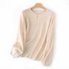 Women's Pure Wool Loose Pullover Sweater - Willow Leaf Embroidered Round Neck Knitwear