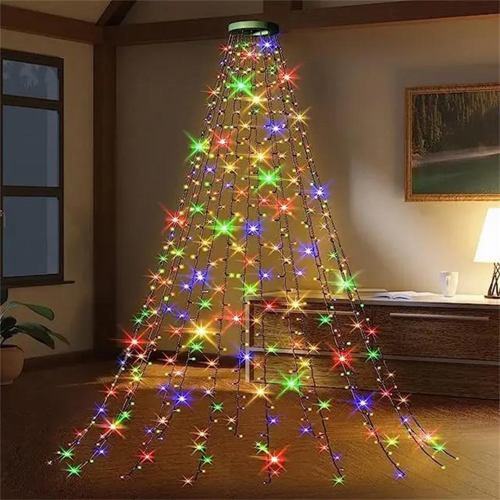 Christmas Decoration Star String Lights LED Outdoor Yard Christmas Tree Toppers Star Light Waterfall Tree Holiday Garland Light