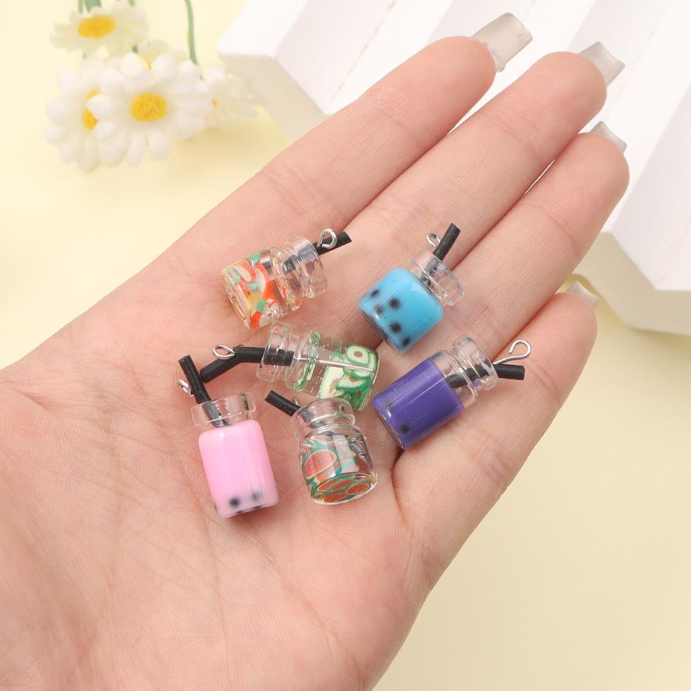 40pcs Resin Material Bottle Pendant Jewelry Making Set Milk Tea Beverage Cup Pendant Color Pendant DIY Summer Beach Anklet Bracelet Earring Keychain