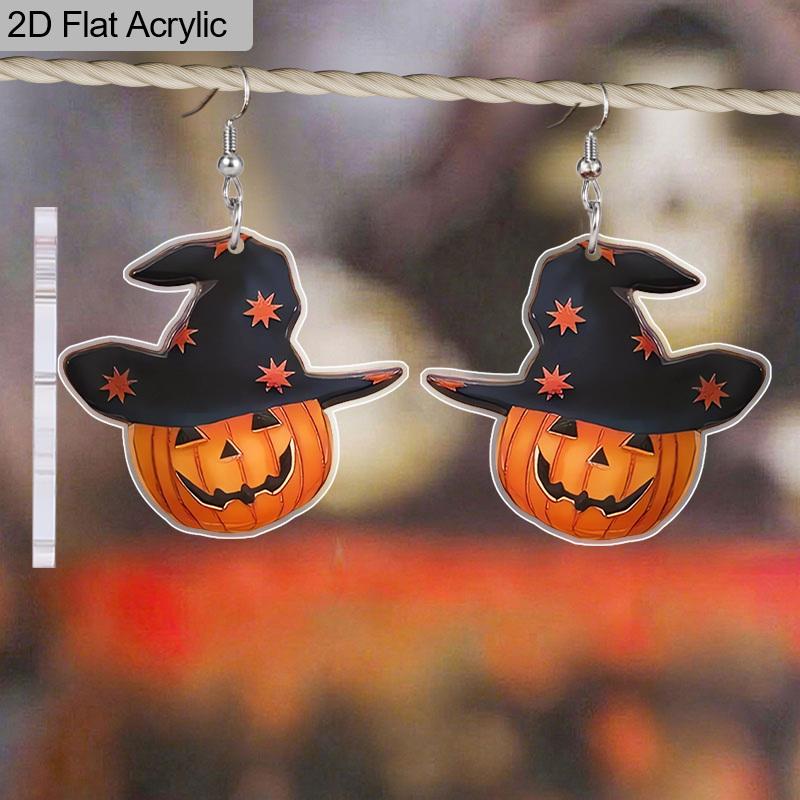 2D Flat, Black Hat Pumpkin Gentleman Acrylic Earrings Halloween Earrings Holiday Earrings Cartoon Earrings Party Gifts Halloween Gifts Women Gifts