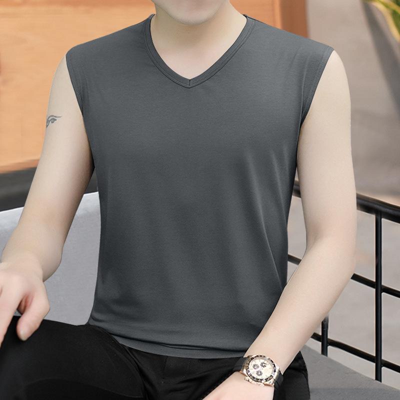 Men's Slim Korean Style V-Neck Sleeveless Vest - Casual Breathable Solid Color Youth Waistcoat