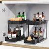 2 Pack Black Under Sink Organizers and Storage, 2-Tier Sliding Cabinet Basket Organizer with Hooks, Multi-Purpose Under Sink Org