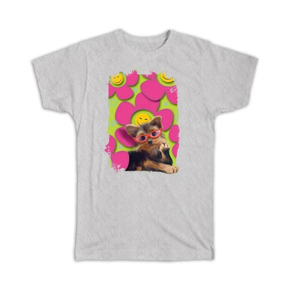 Gift T-Shirt : Yorkshire Glasses Puppy Flowers Dog Pet Cute Funny Daisy Fashion 2XL