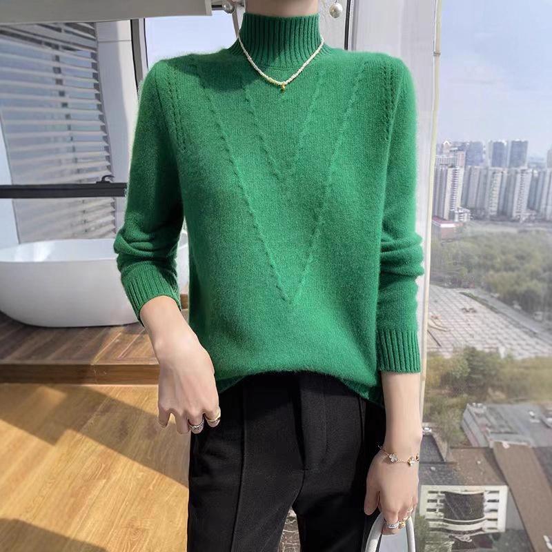 Sweater Women Loose Half Turtleneck Pullover for Women In Autumn and Winter with Thick Solid-color Knitted Top Worn Inside