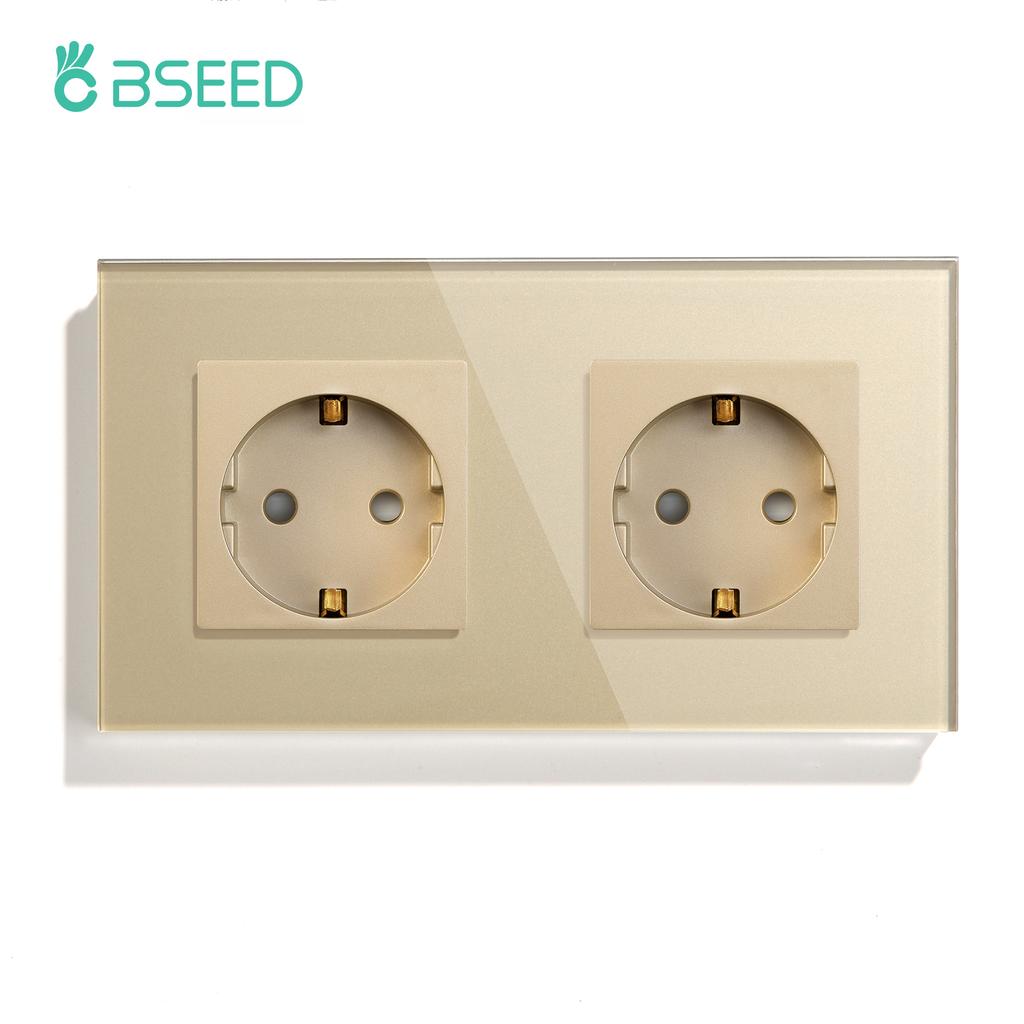 Bseed EU Russia Socket 16A 4 Colors Electric Wall Socket Tempered Glass Crystal Panel Electrical Outlet Home Improvement