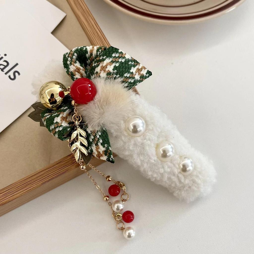 Weihnachts-Haarspange mit Glockenquaste und Plüschapplikation für Damen, ideal für Hochsteckfrisuren
