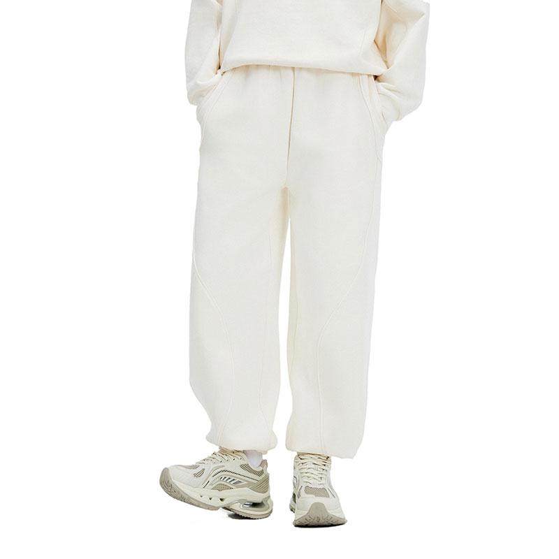 Li Ning Reignite Series Solid Color Loose Fit Reflective Knit Sports Pants Women Bottoms Off-White AKLU232-1