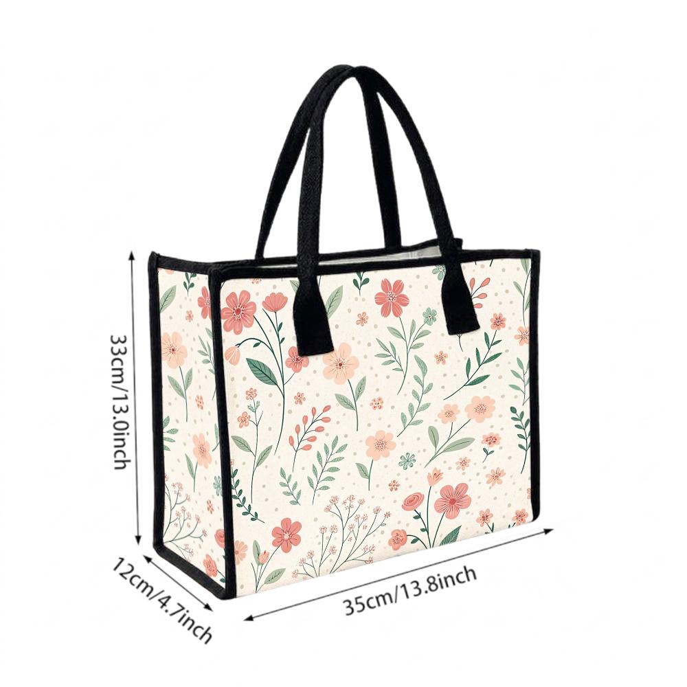 Floral Print Ladies Casual Daily Tote Bag Fashion Lightweight Portable Shopping Shoulder Bag for Women