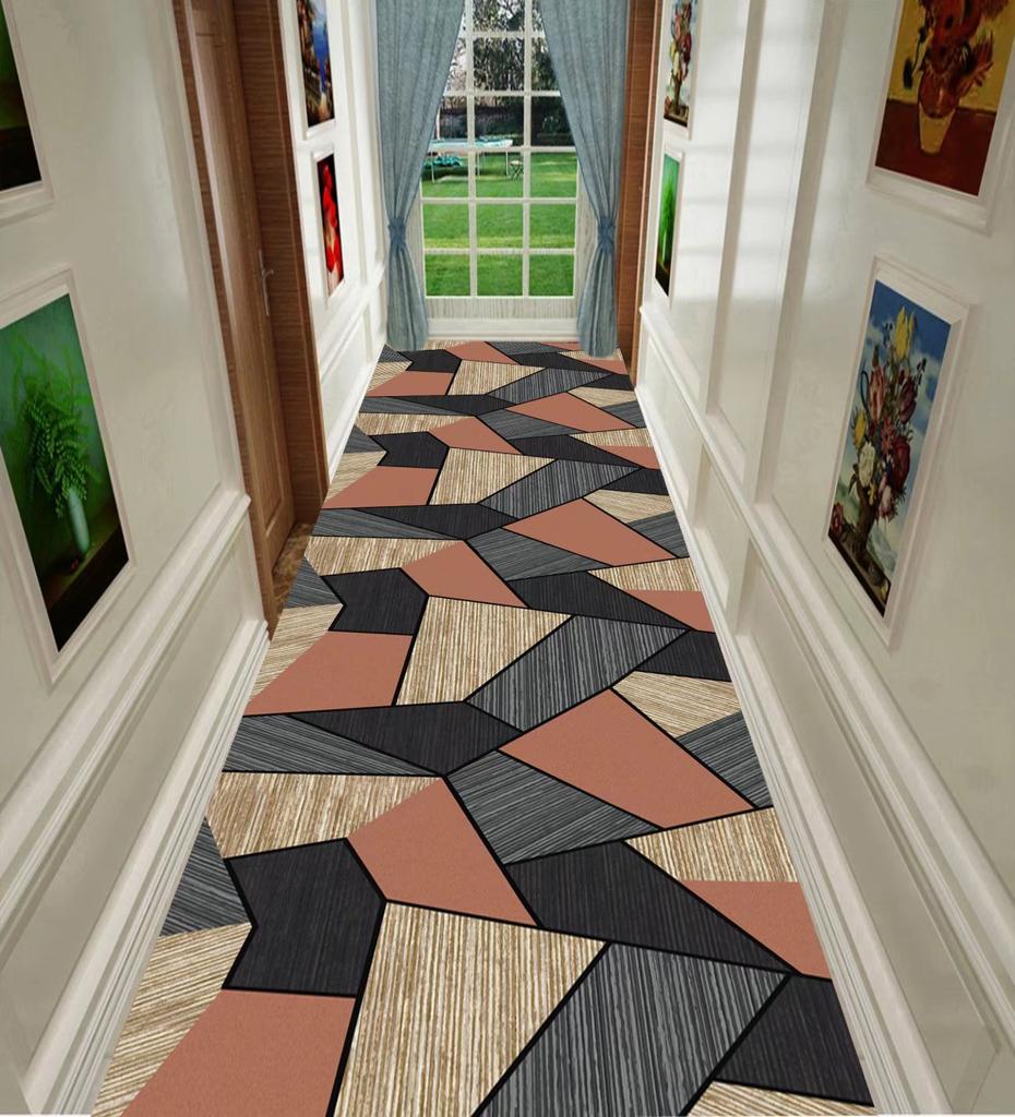 Nordischer geometrischer langer Flurteppich, leichter Luxus, Läuferteppich für Zuhause und Hotel, kann individuell angepasst werden, Treppenmatte für die Villa, rutschfester Flurteppich