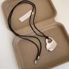 Trendy Double Hollow Heart Pendant Choker Black PU Leather Cord Necklace Adjustable Length Neckchain for Daily Wear