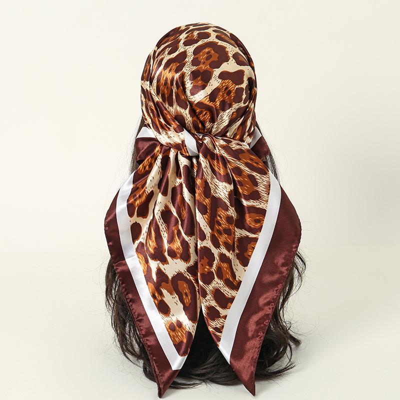 New 90*90cm Leopard Print Luxury Brand Square Silk for Women Foulard Satin Bandana Summer Soft Neckerchief Beach Hair Scarves