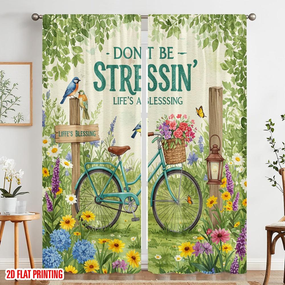 2 Stück 2D Flachdruck Szenenvorhänge Stress dich nicht Lebenssegen Polyester Ohne Strom 0 Verwendung für Klassenzimmer Büro