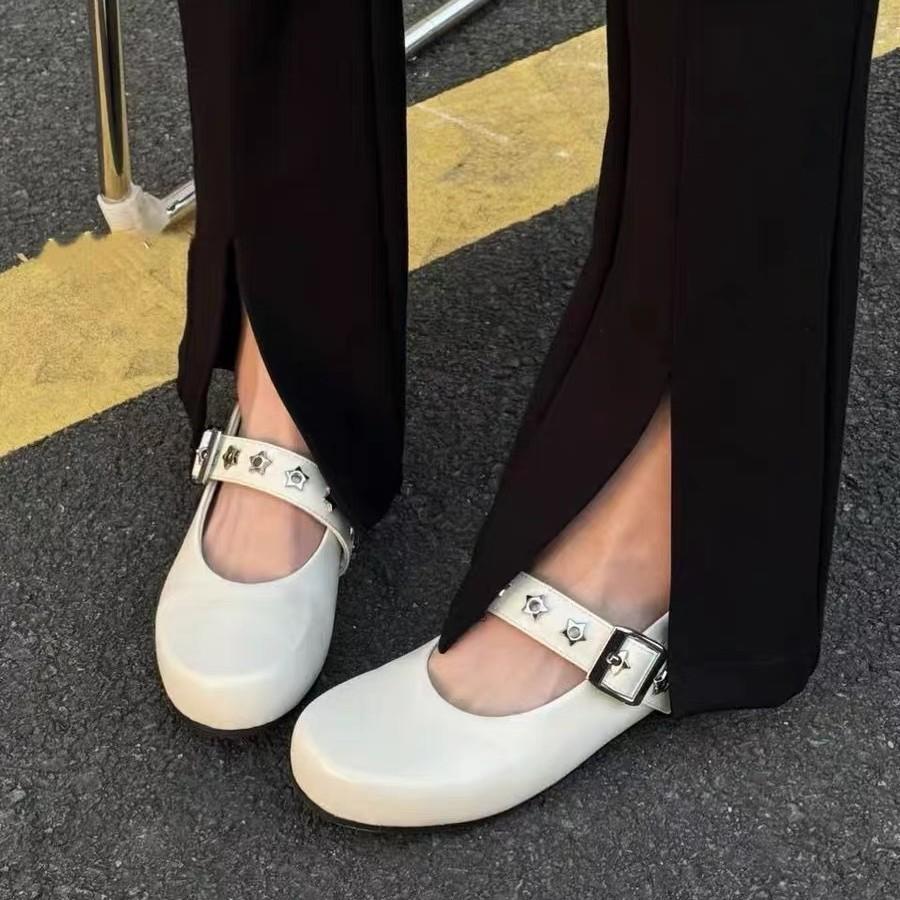 Meow Meow Retro Word with Mary Jane Shoes Women's Inner Height Ballet Shoes Single Shoes